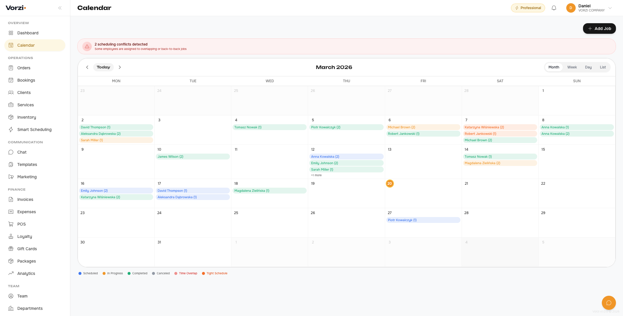 Calendar view with scheduled jobs