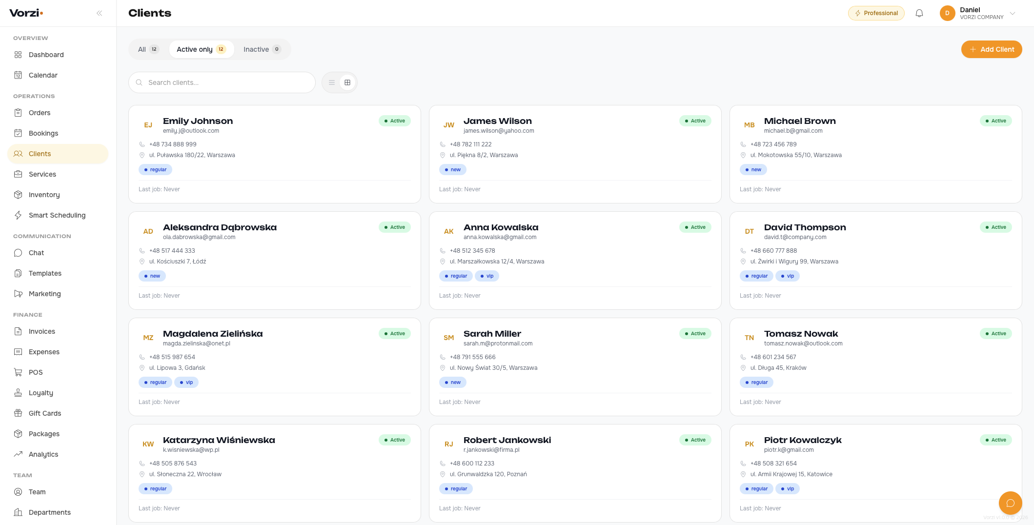 Client management dashboard