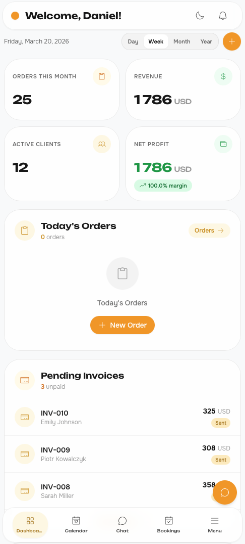 Vorzi mobile dashboard