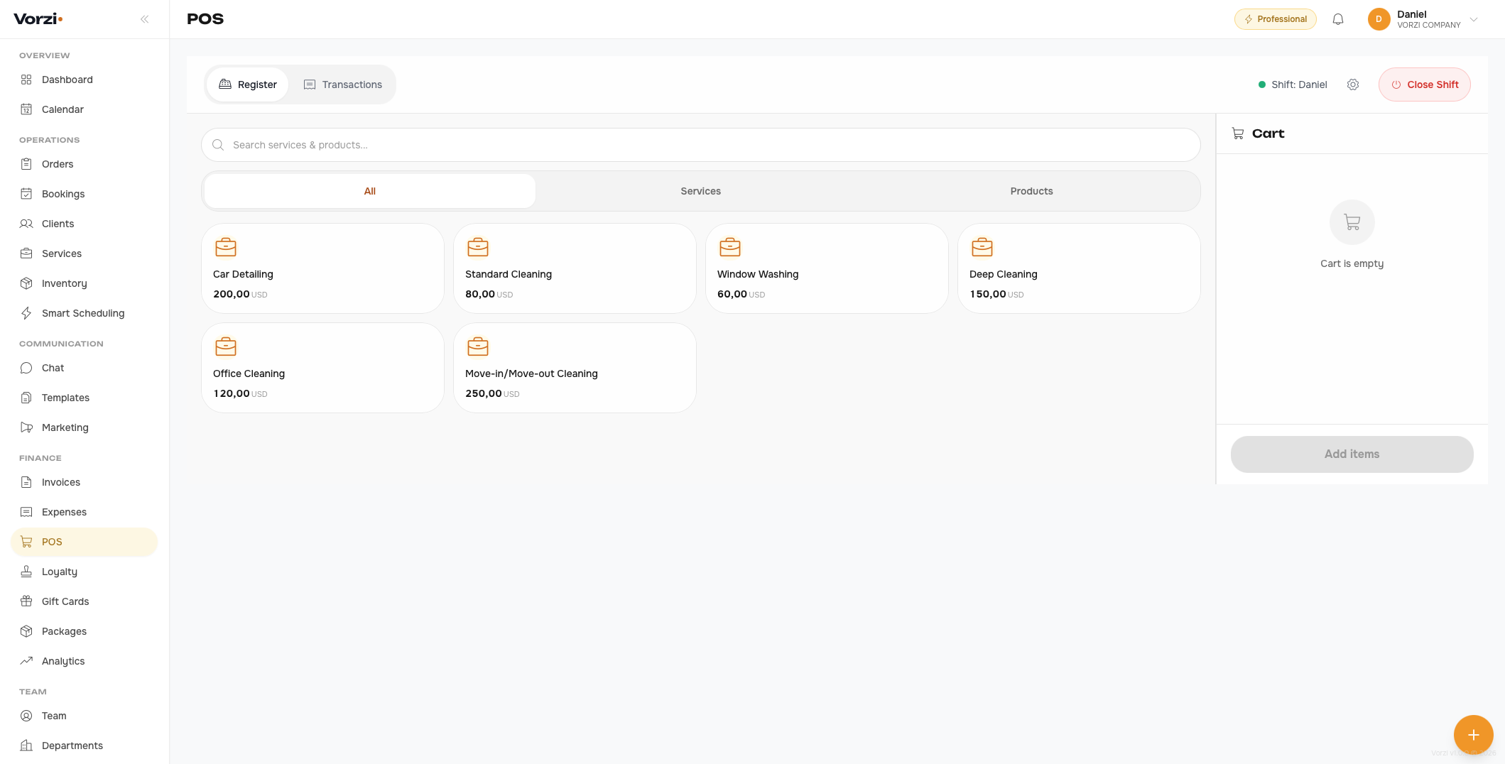 POS register and transactions